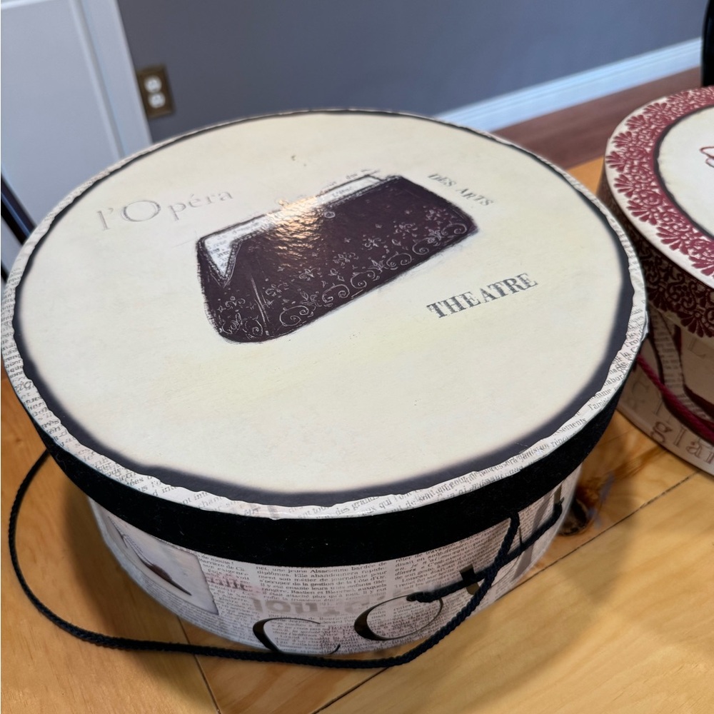 Paris Emily Adams hat box, Paris home decor, storage box.    13" Round.